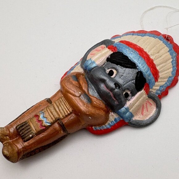 Vintage Mouse Indian Chief Christmas Tree Ornament Hand Painted Ceramic - Picture 4 of 6